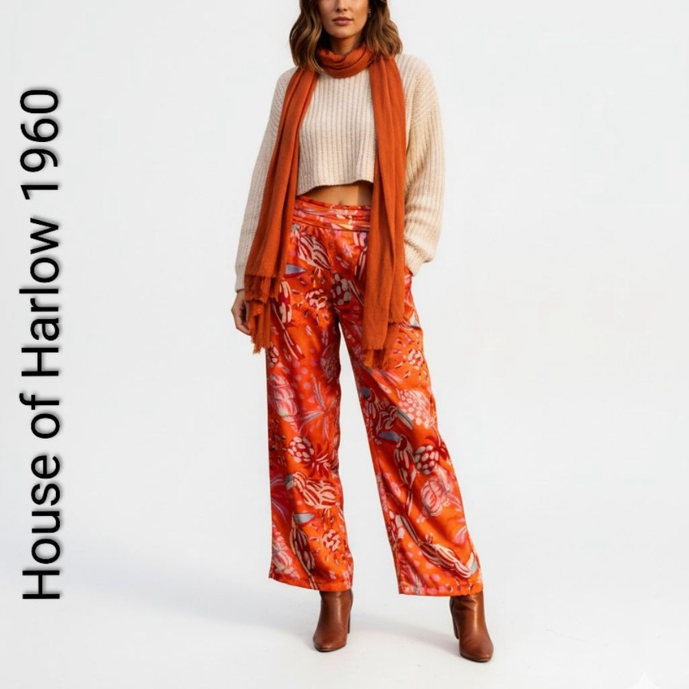 House of Harlow Revole Toucan Birds Paradise Orange wide leg pants high rise Med